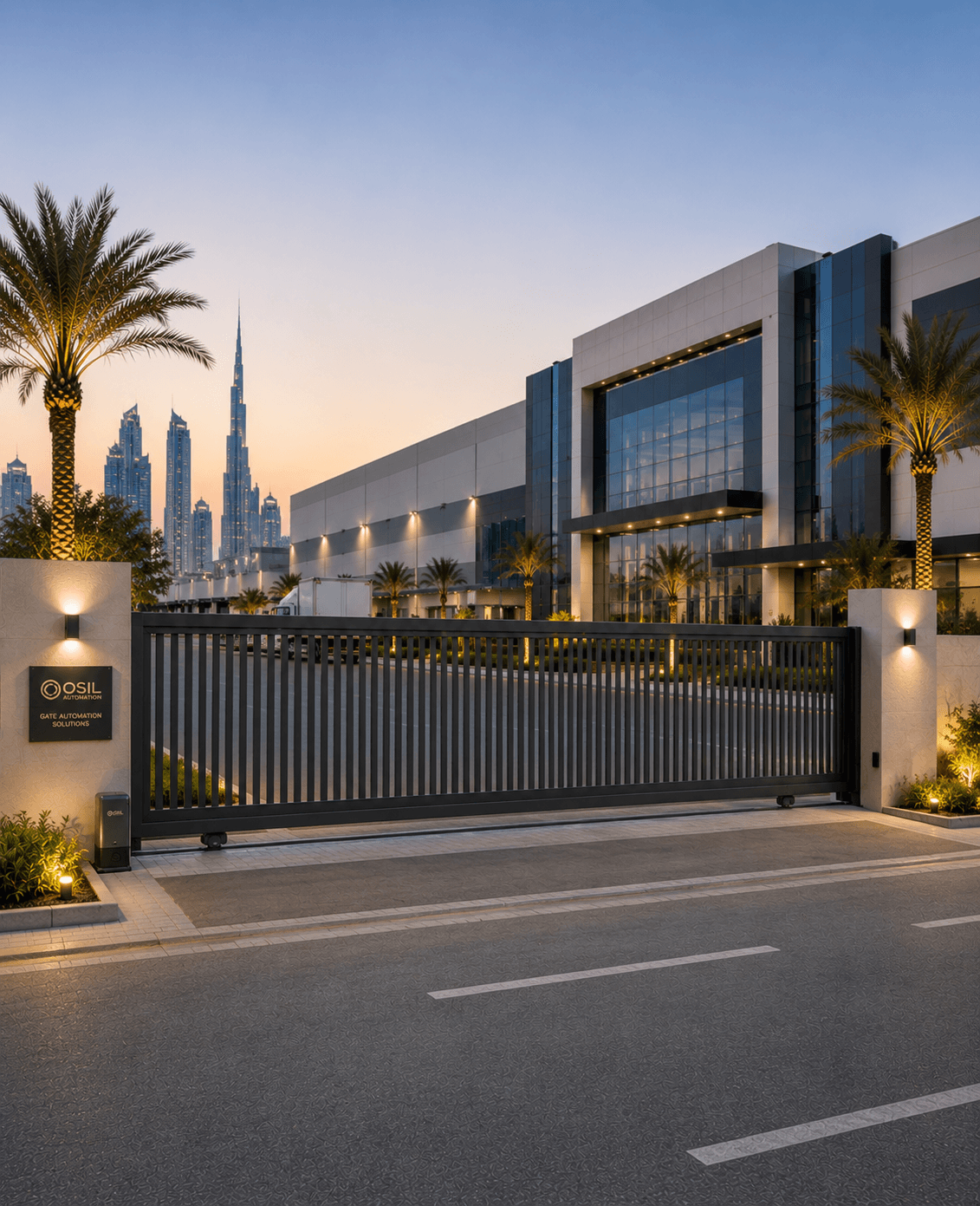 Automatic sliding gate on a track at a UAE villa entrance
